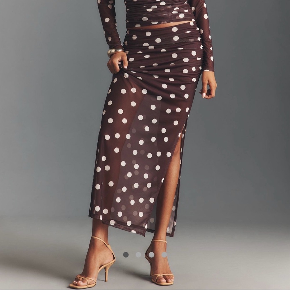 Maeve Chocolate Brown and Cream Polka Dot Midi Skirt